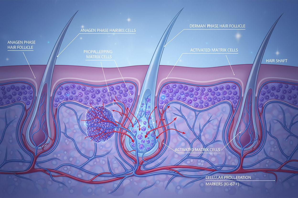 diagram showing hair follicle stimulation using micro infusion technology to promote new hair growth