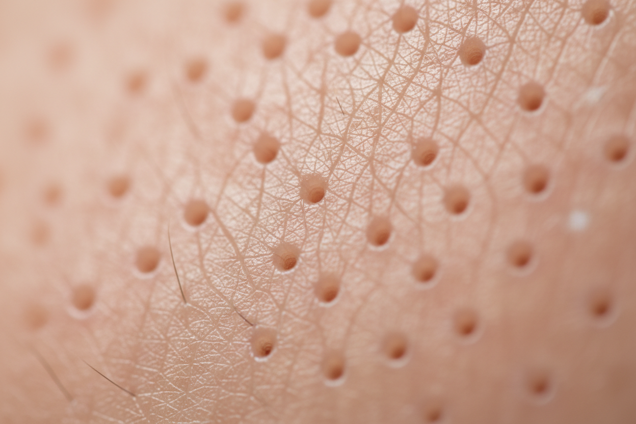 close-up of skin showing micro channels created for improved skincare absorption